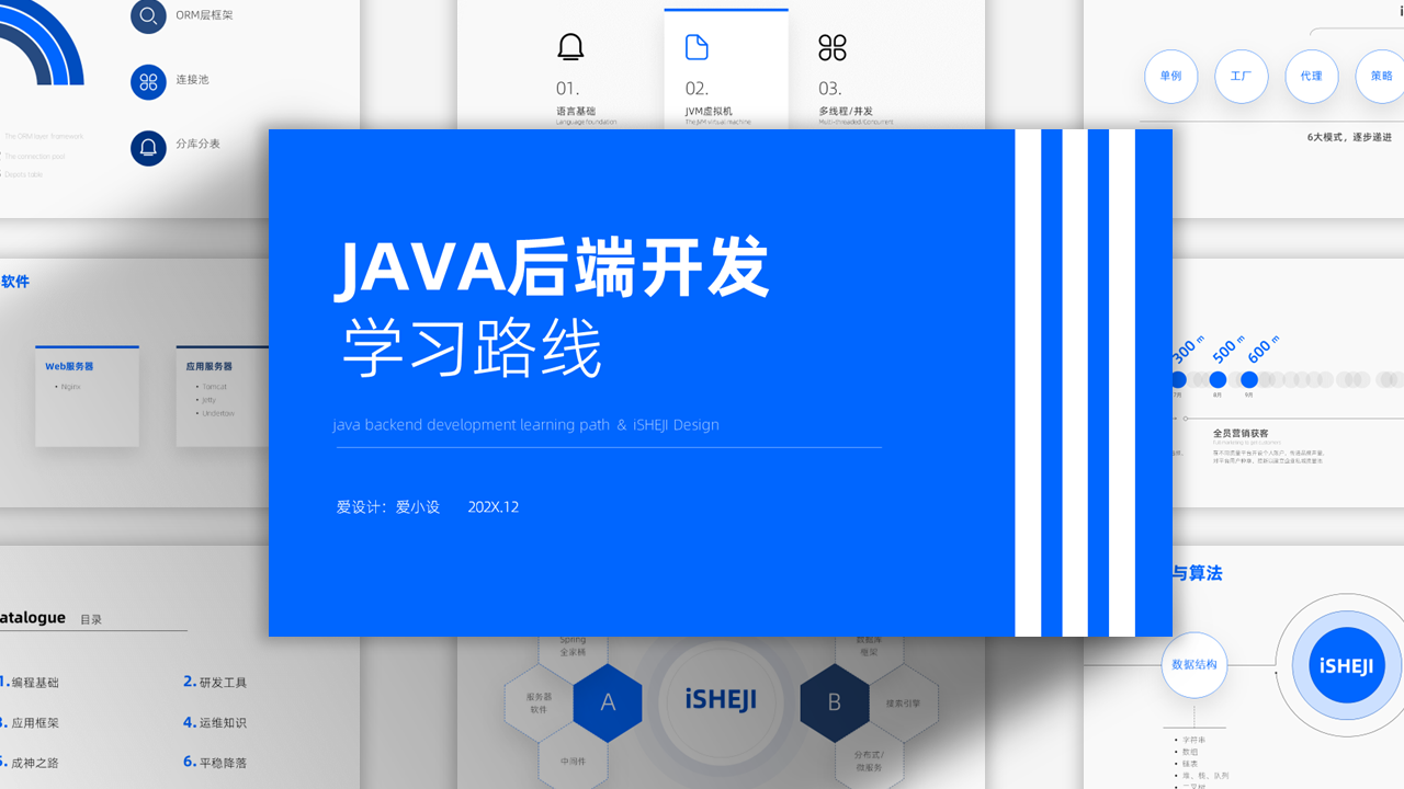 Java后端开发学习路线PPT模板免费下载