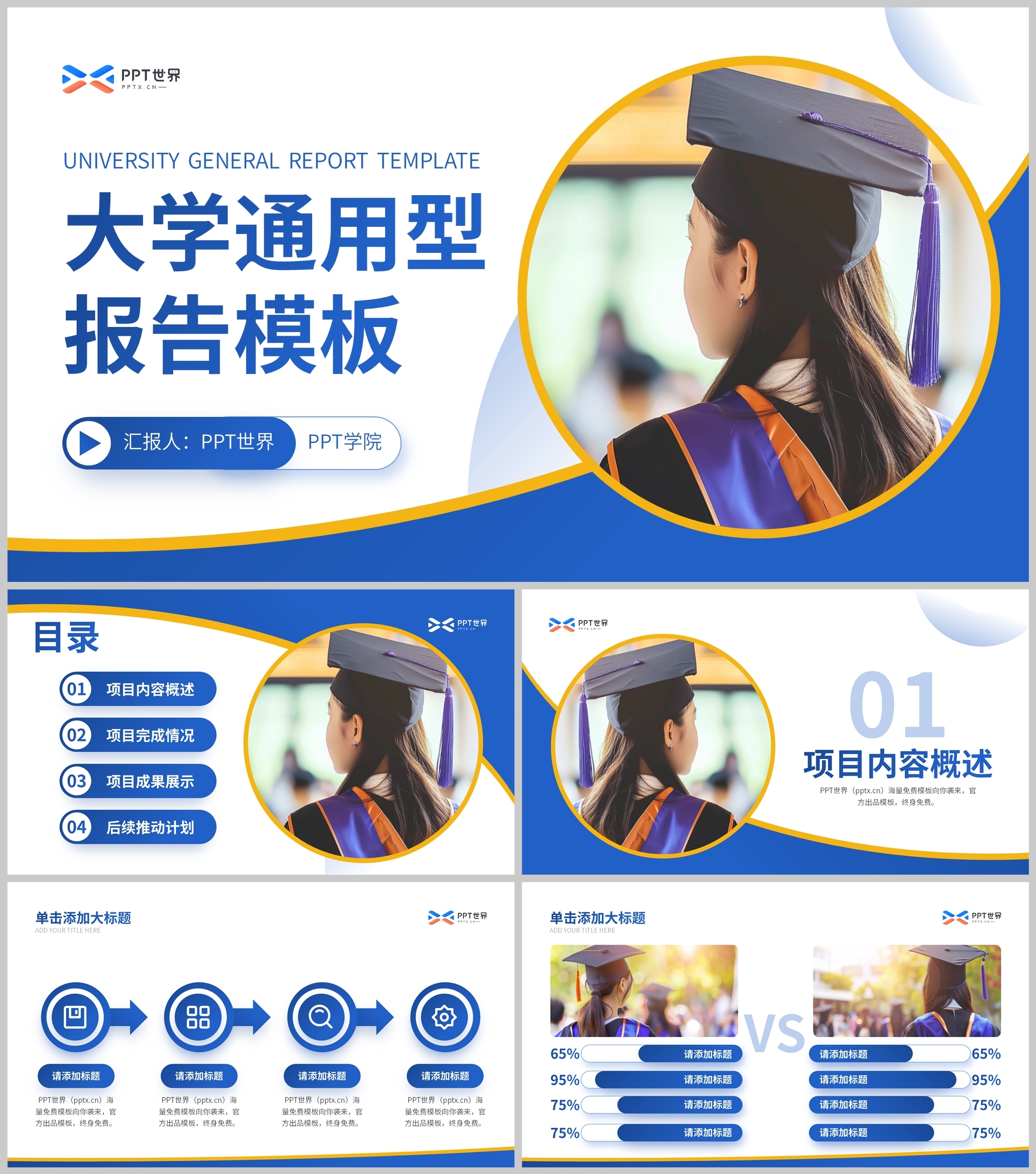 蓝色学术风大学通用型汇报PPT模板